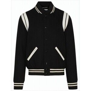 Saint Laurent Black Wool-Polyamide Blend Bomber Jacket - NWT